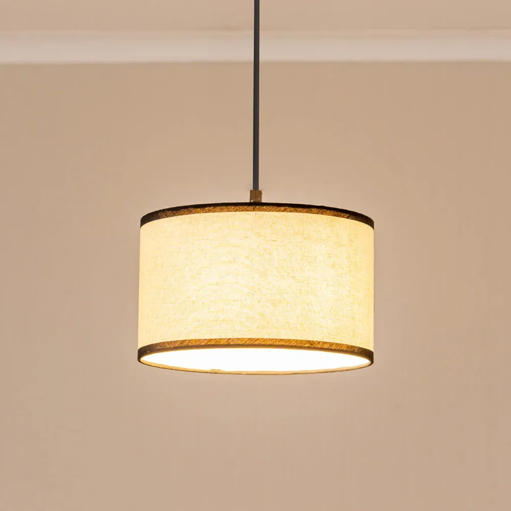 Eva Small Drum Lamp Shade with Black Trim - Cream, Linen