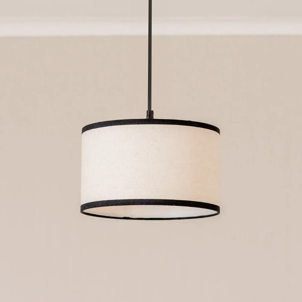 Eva Small Drum Lamp Shade with Black Trim - Cream, Linen