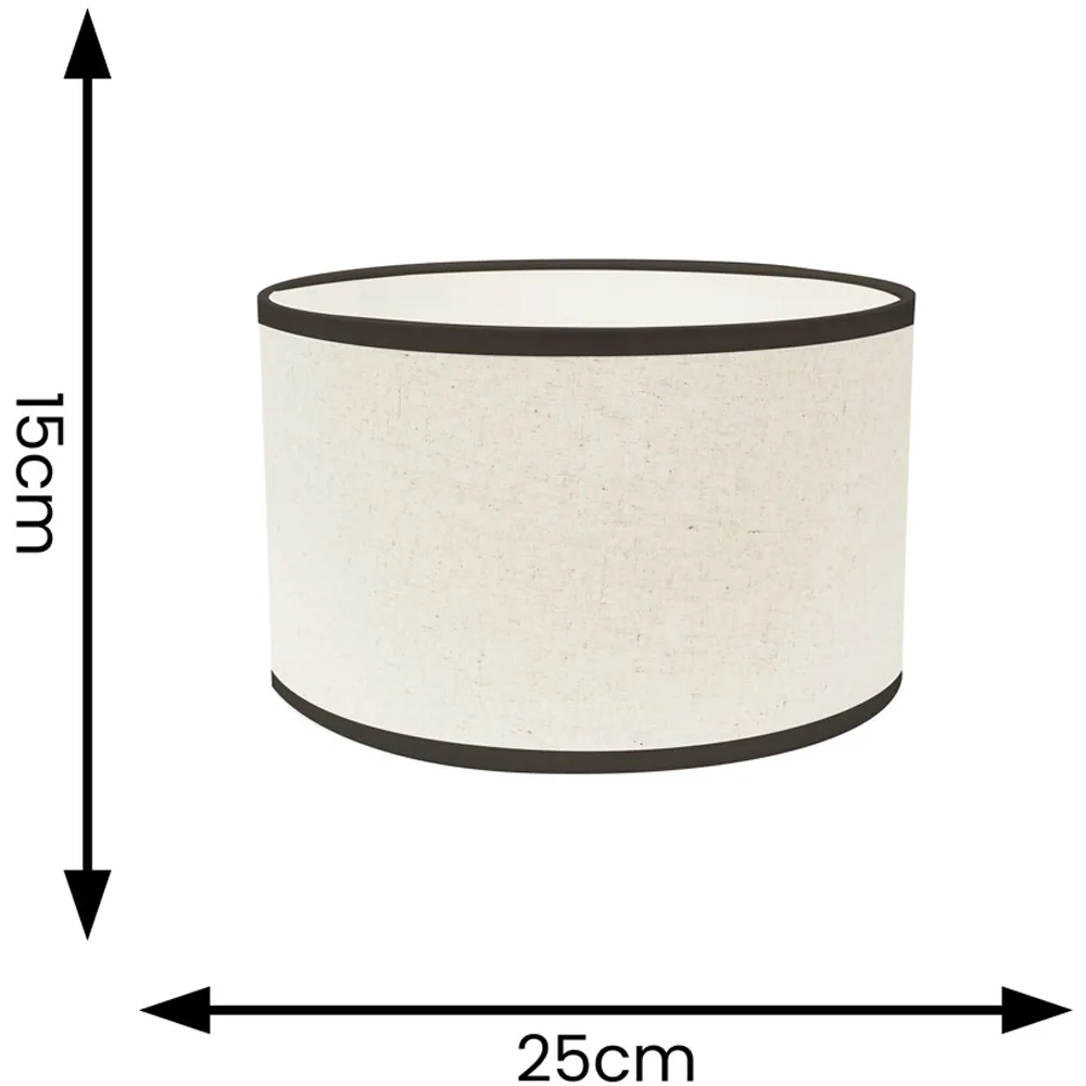 Eva Small Drum Lamp Shade with Black Trim - Cream, Linen