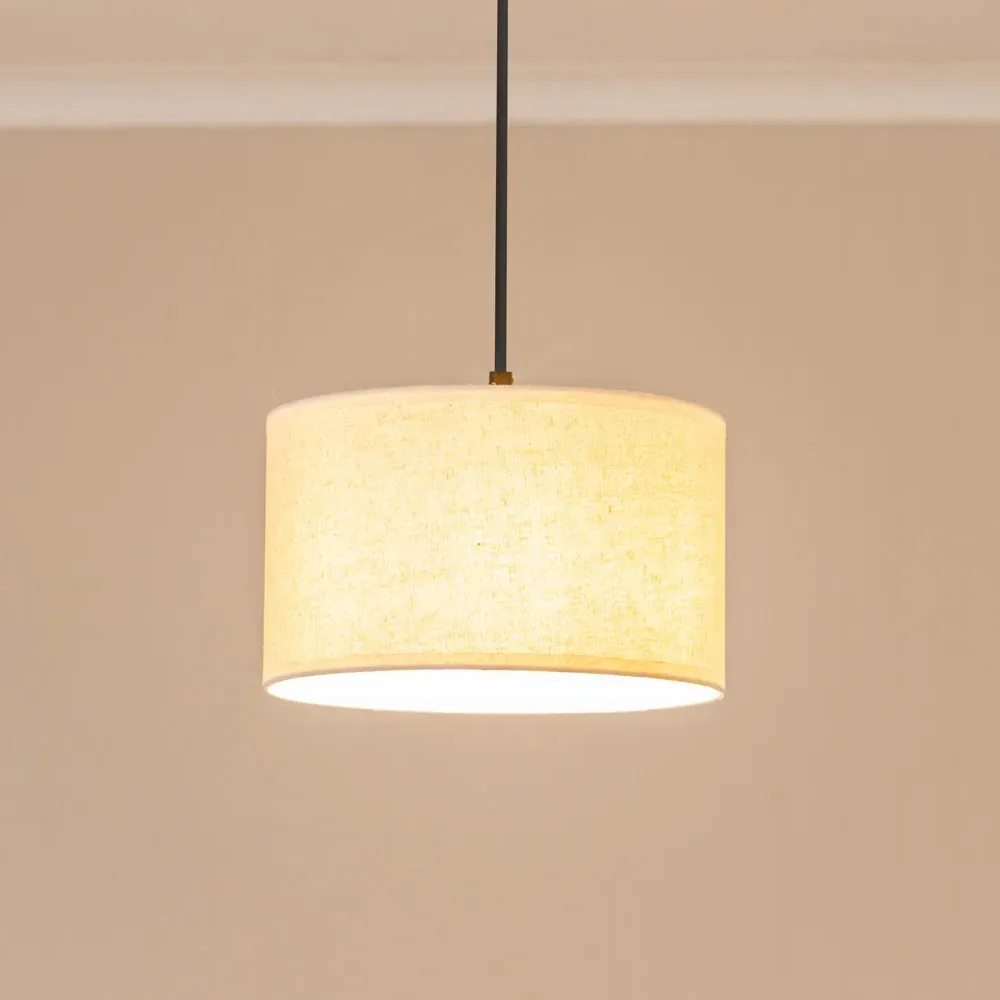 Eva Small Drum Lamp Shade with White Trim - Cream, Linen