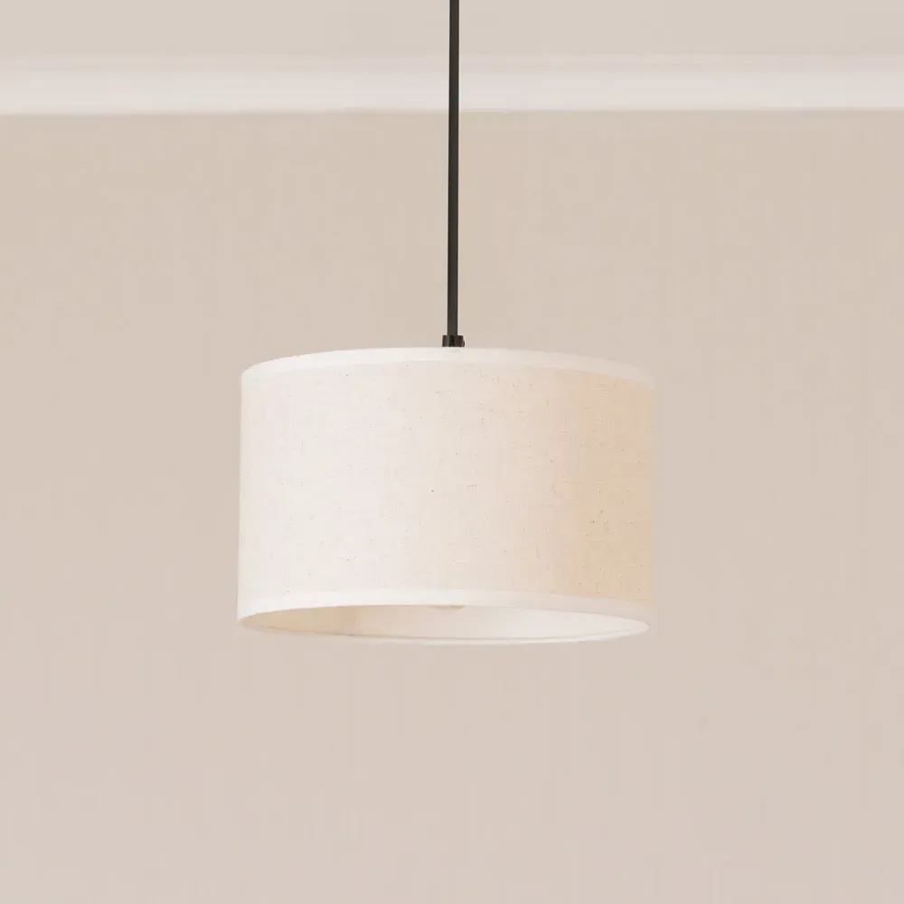Eva Small Drum Lamp Shade with White Trim - Cream, Linen
