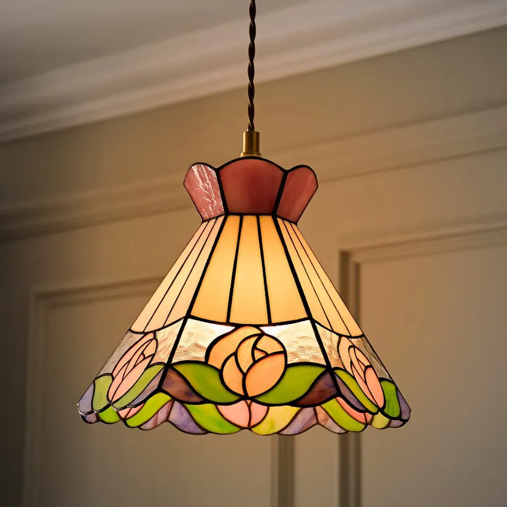 Evelyn Tiffany Rose Glass Ceiling Pendant Lamp Shade - Multi