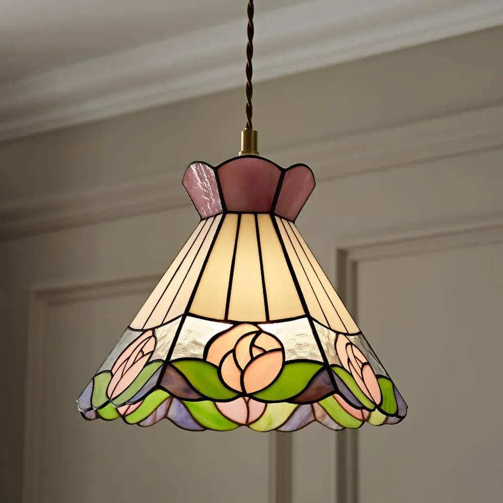 Evelyn Tiffany Rose Glass Ceiling Pendant Lamp Shade - Multi