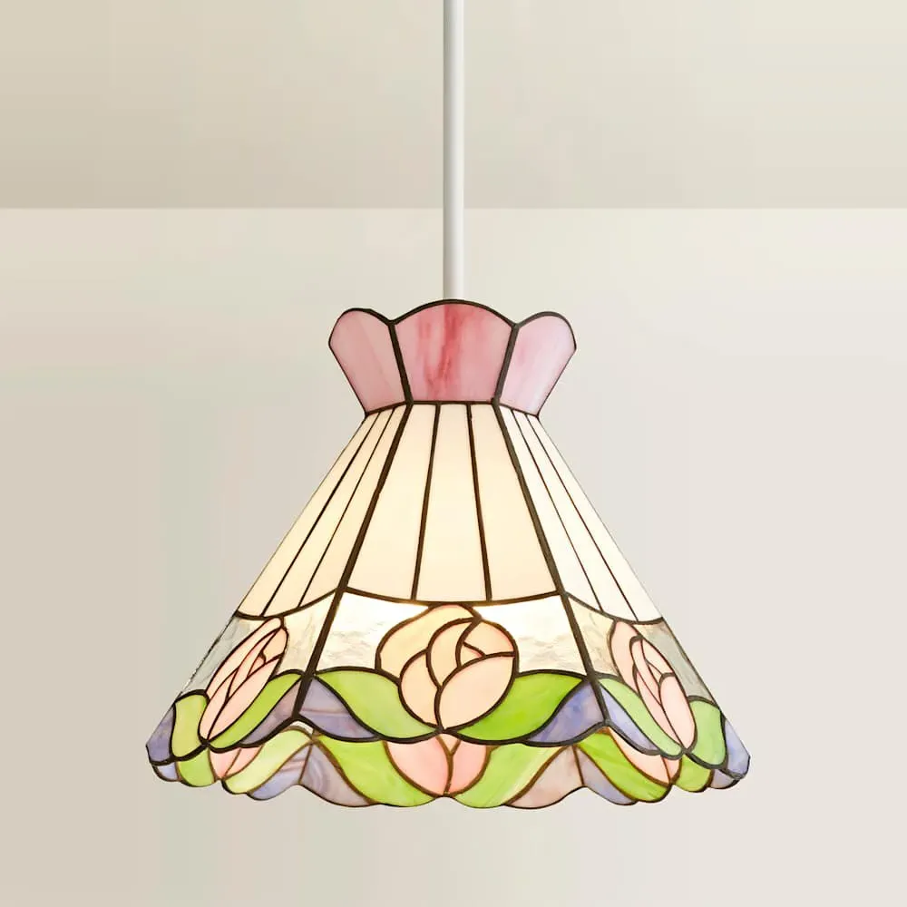 Evelyn Tiffany Rose Glass Ceiling Pendant Lamp Shade - Multi