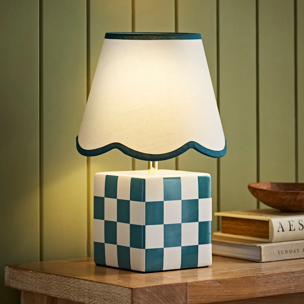 Evie Cube Checkered Ceramic LED Table Lamp - Green