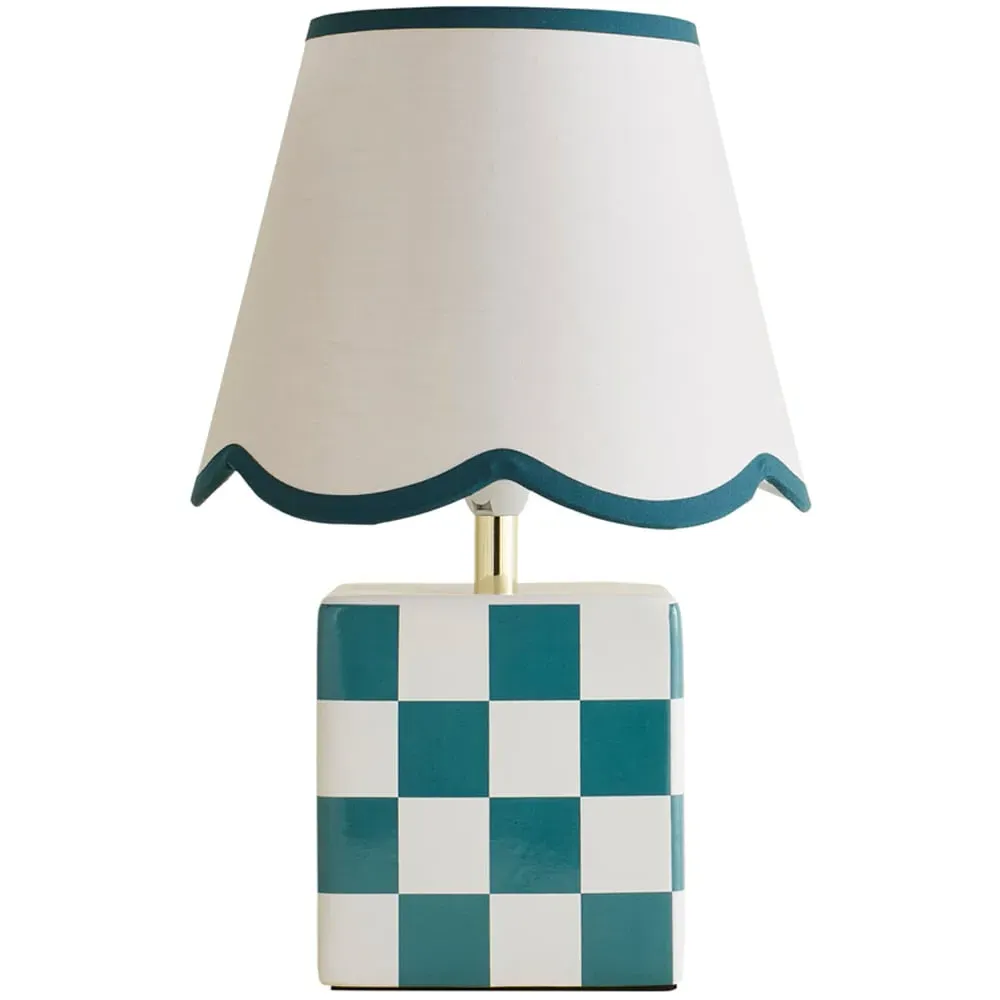 Evie Cube Checkered Ceramic LED Table Lamp - Green image