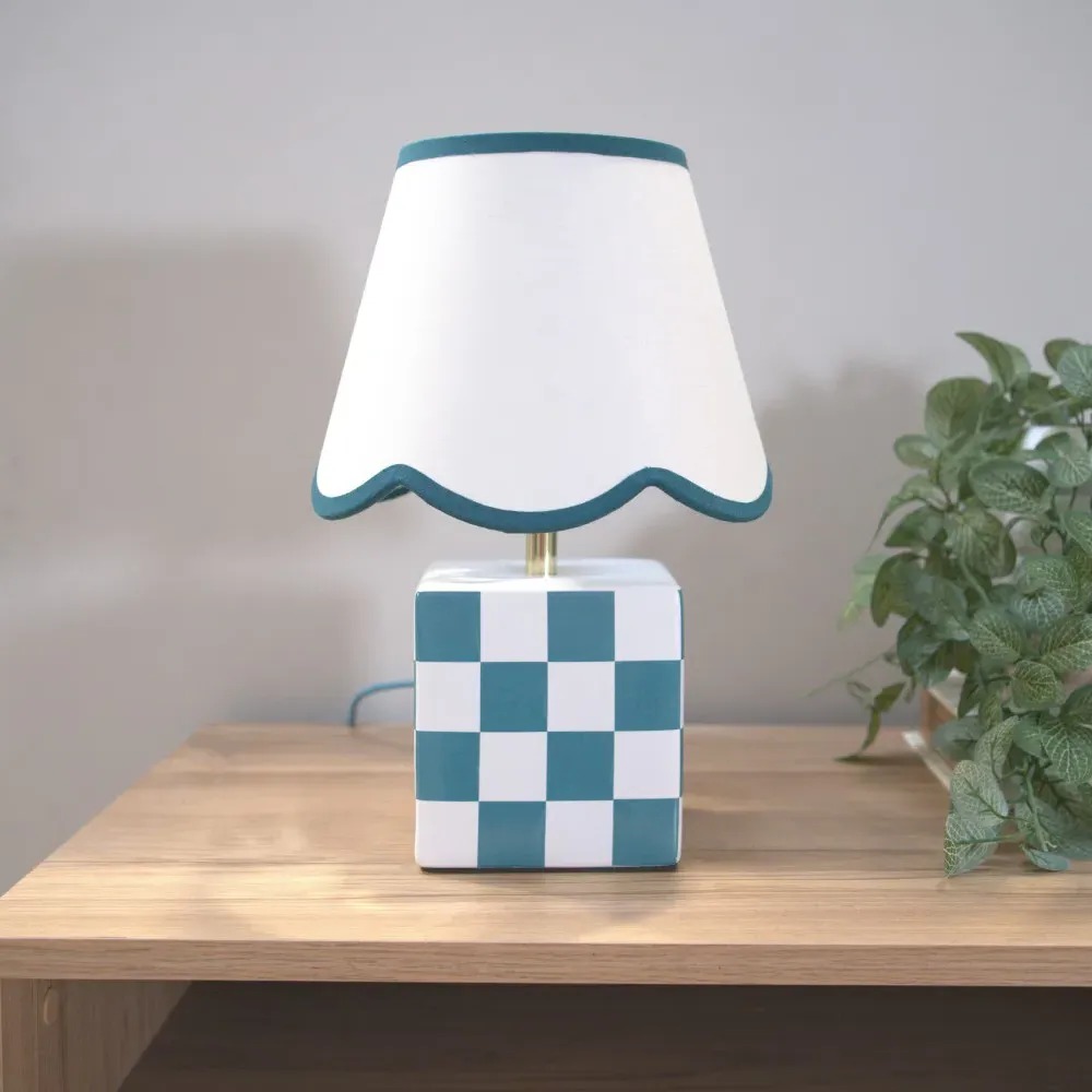 Evie Set of 2 Cube Checkered Ceramic LED Table Lamp - Green