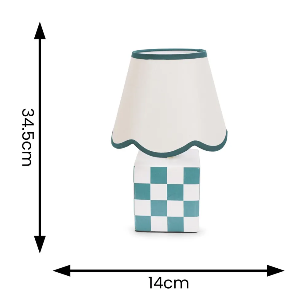 Evie Set of 2 Cube Checkered Ceramic LED Table Lamp - Green