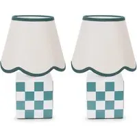 Evie Set of 2 Cube Checkered Ceramic LED Table Lamp - Green