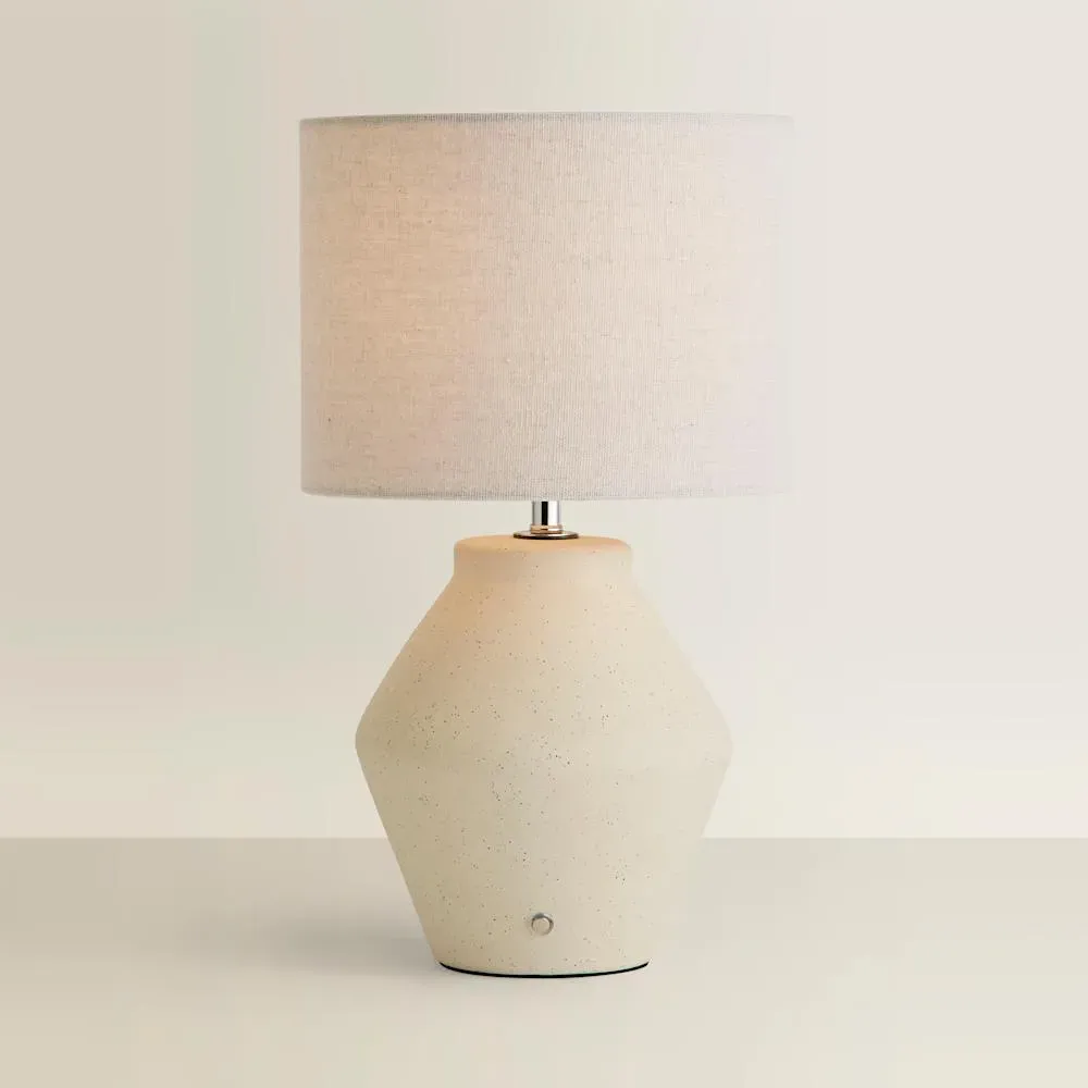 Finn Rechargeable Table Lamp with Linen Shade - Cream, Ceramic