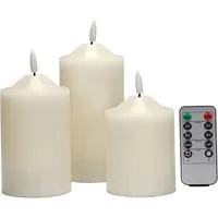 Flickering LED Candles with Remote Control 3 Pack - White