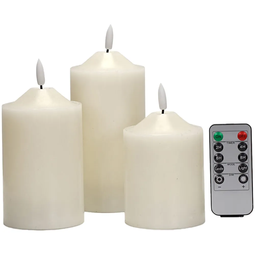 Flickering LED Candles with Remote Control 3 Pack - White