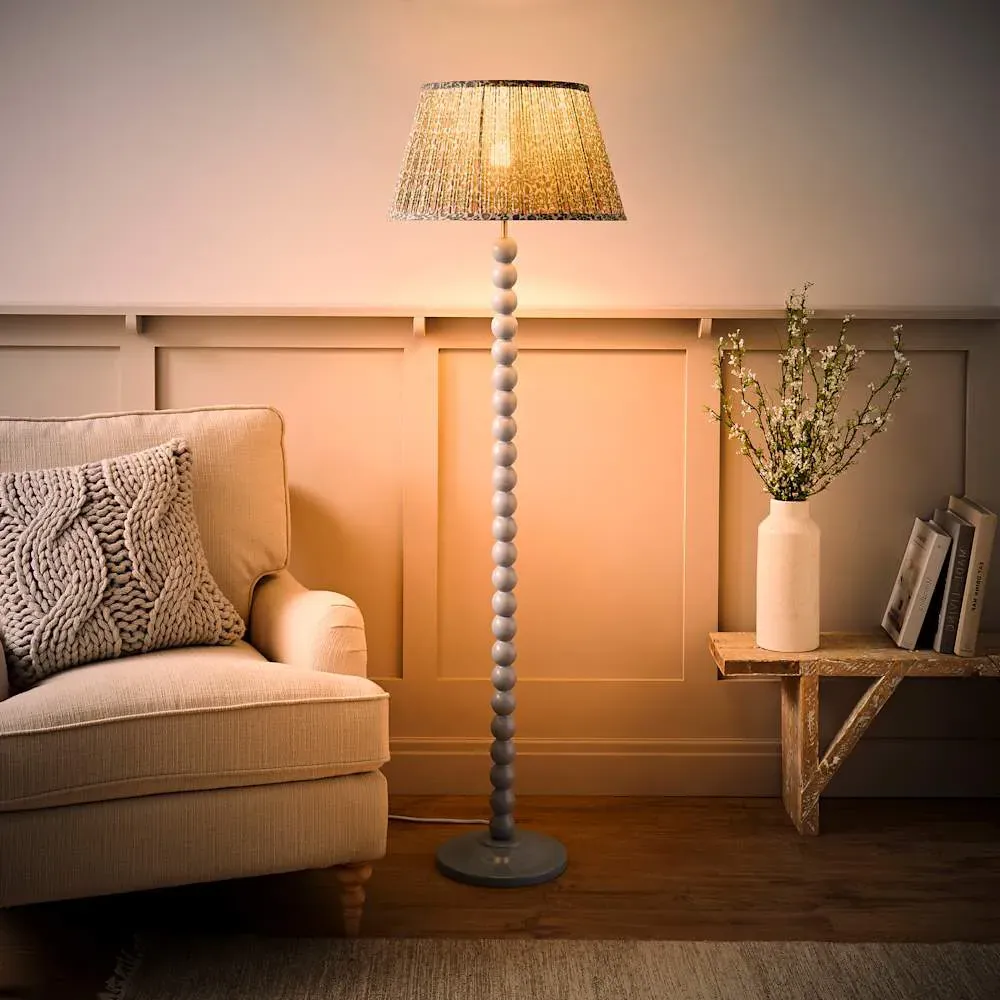 Floral Pleated Shade Bobbin LED Floor Lamp - Blue, Wood