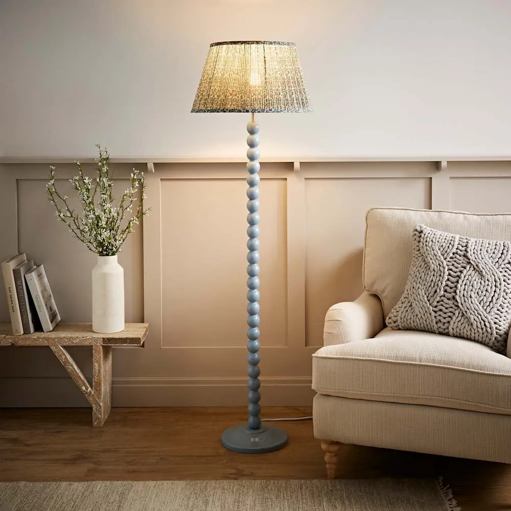 Floral Pleated Shade Bobbin LED Floor Lamp - Blue, Wood