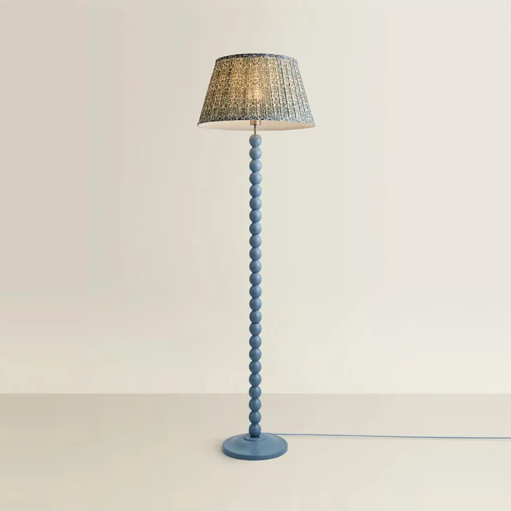 Floral Pleated Shade Bobbin LED Floor Lamp - Blue, Wood