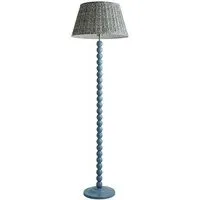 Floral Pleated Shade Bobbin LED Floor Lamp - Blue, Wood