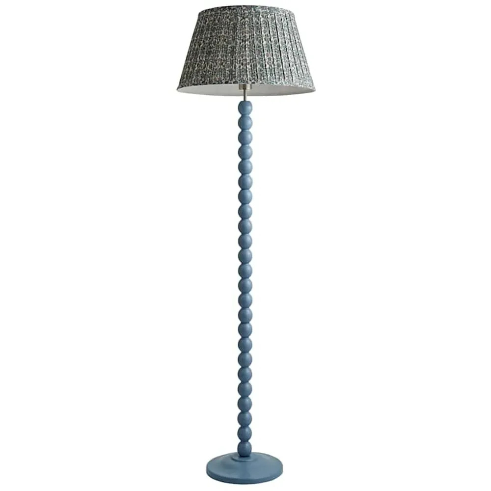 Floral Pleated Shade Bobbin LED Floor Lamp - Blue, Wood