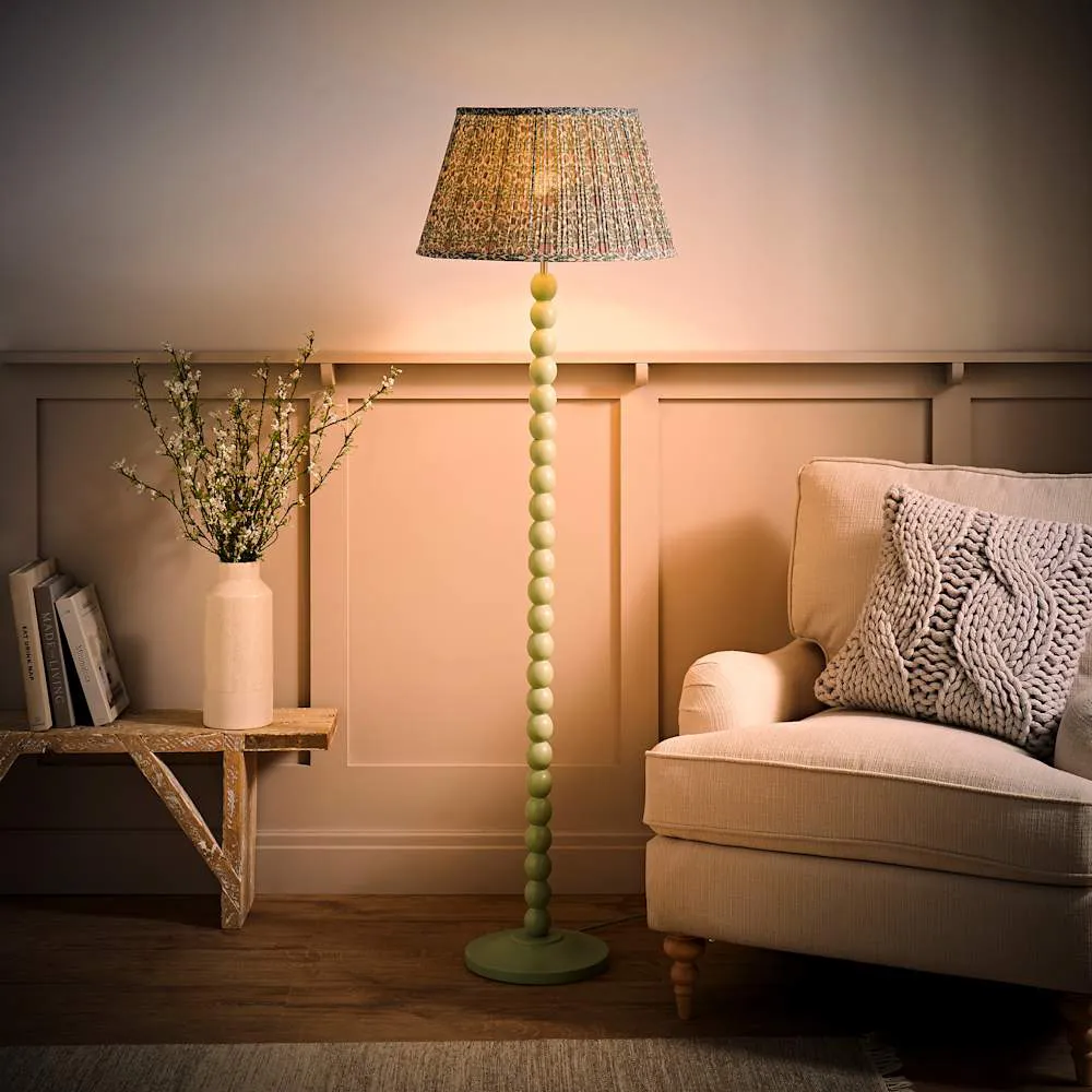 Floral Pleated Shade Bobbin LED Floor Lamp - Green, Wood