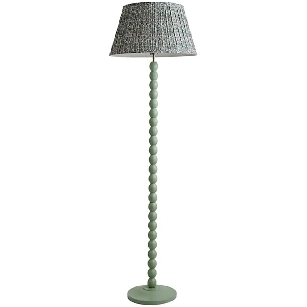Floral Pleated Shade Bobbin LED Floor Lamp - Green, Wood