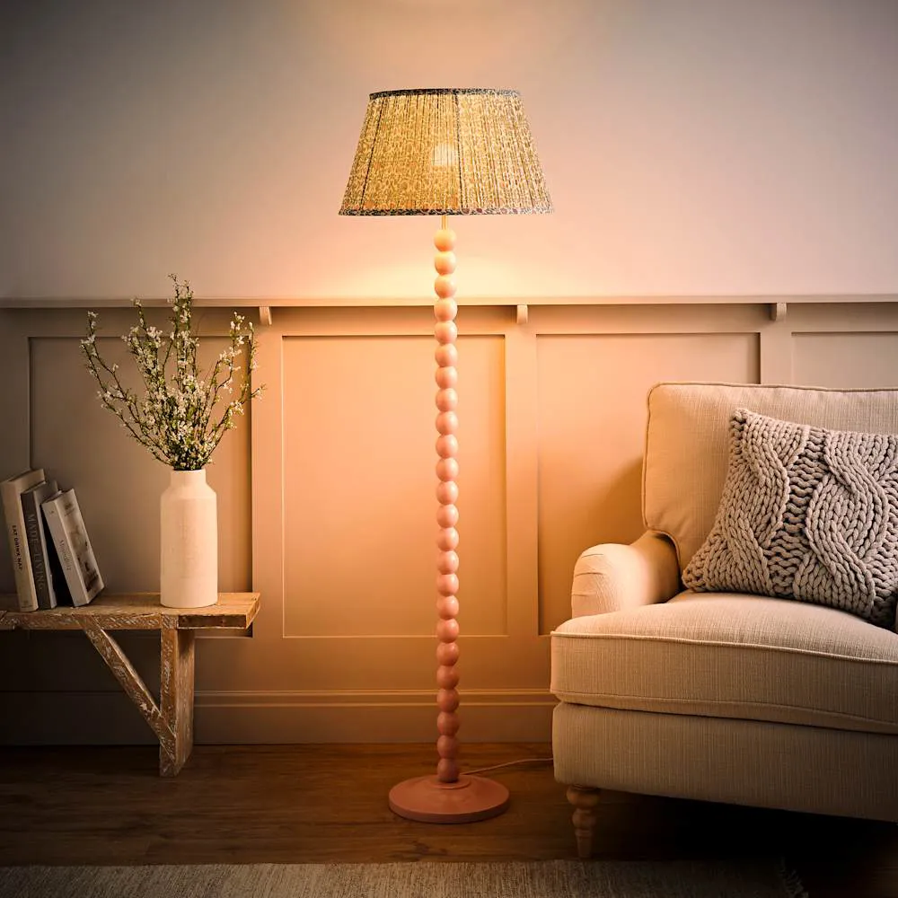Floral Pleated Shade Bobbin LED Floor Lamp - Pink, Wood
