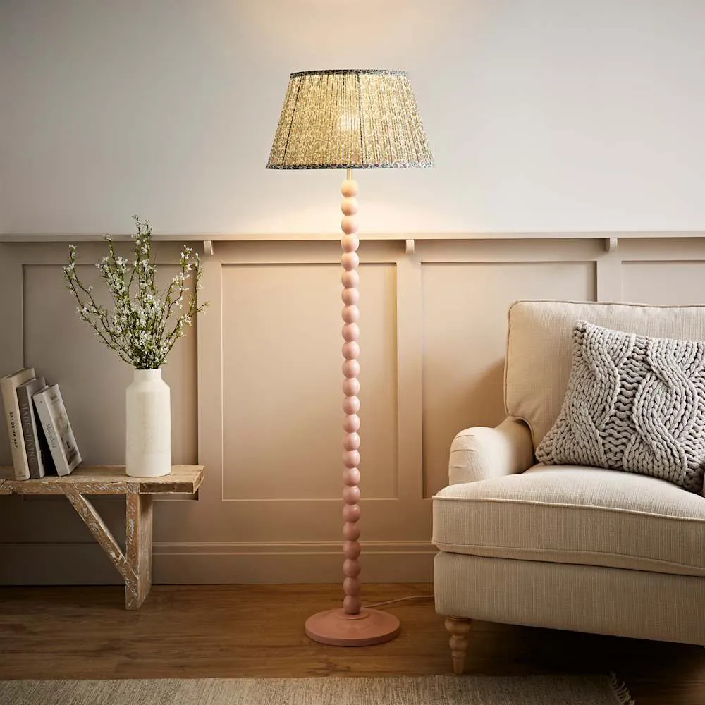 Floral Pleated Shade Bobbin LED Floor Lamp - Pink, Wood