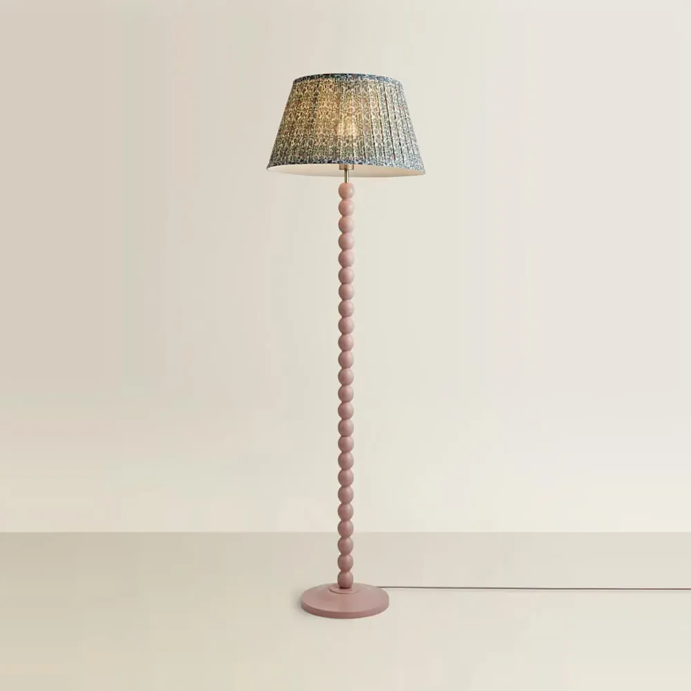 Floral Pleated Shade Bobbin LED Floor Lamp - Pink, Wood