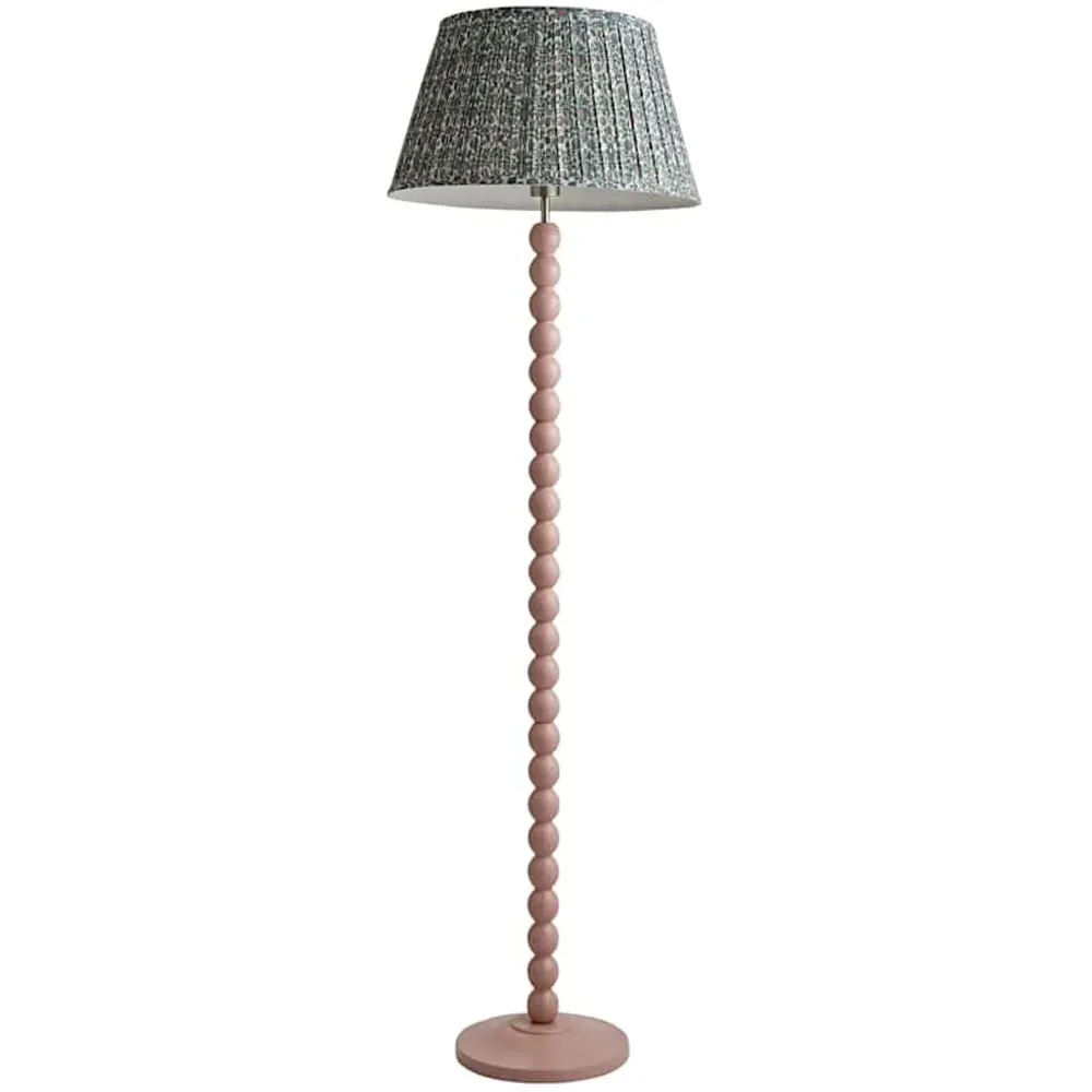 Floral Pleated Shade Bobbin LED Floor Lamp - Pink, Wood