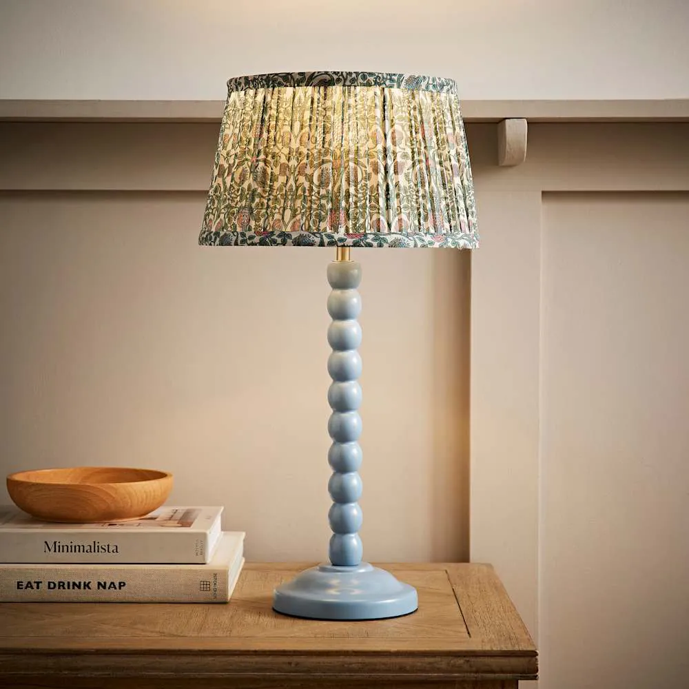 Floral Pleated Shade Bobbin LED Table Lamp - Blue, Wood