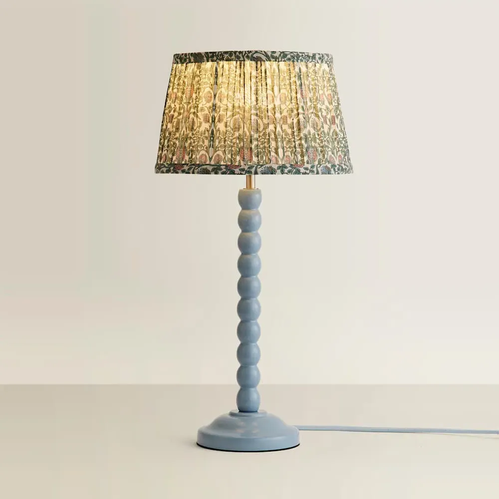 Floral Pleated Shade Bobbin LED Table Lamp - Blue, Wood