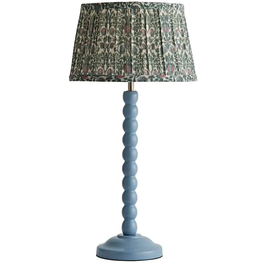 Floral Pleated Shade Bobbin LED Table Lamp - Blue, Wood image