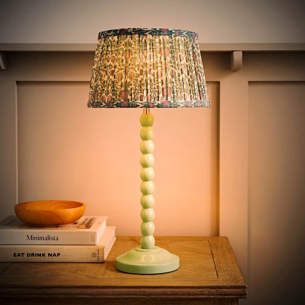 Floral Pleated Shade Bobbin LED Table Lamp - Green, Wood