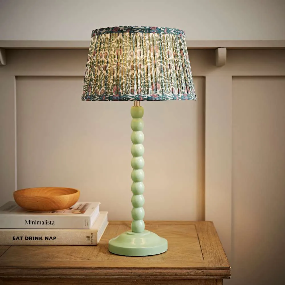 Floral Pleated Shade Bobbin LED Table Lamp - Green, Wood