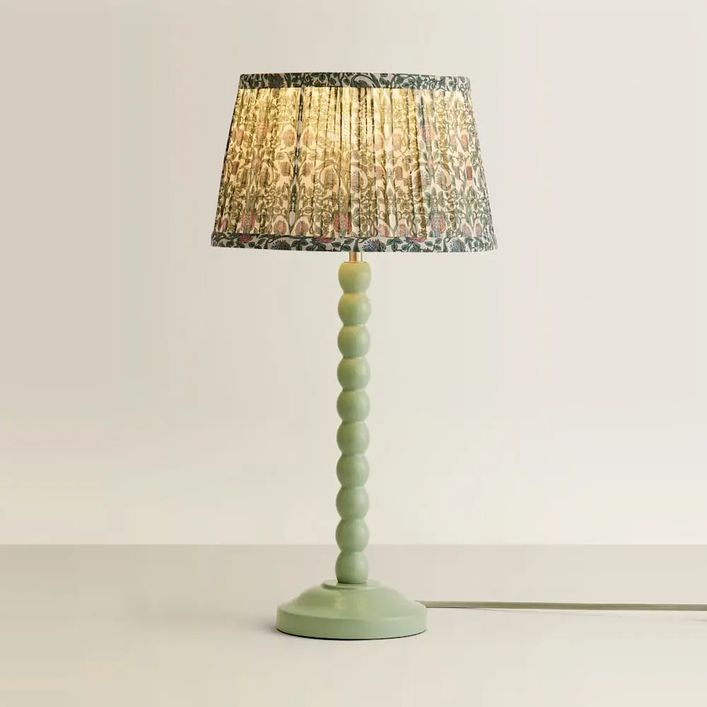 Floral Pleated Shade Bobbin LED Table Lamp - Green, Wood