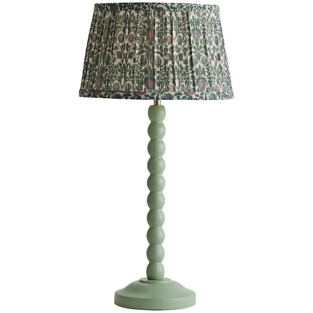 Floral Pleated Shade Bobbin LED Table Lamp - Green, Wood