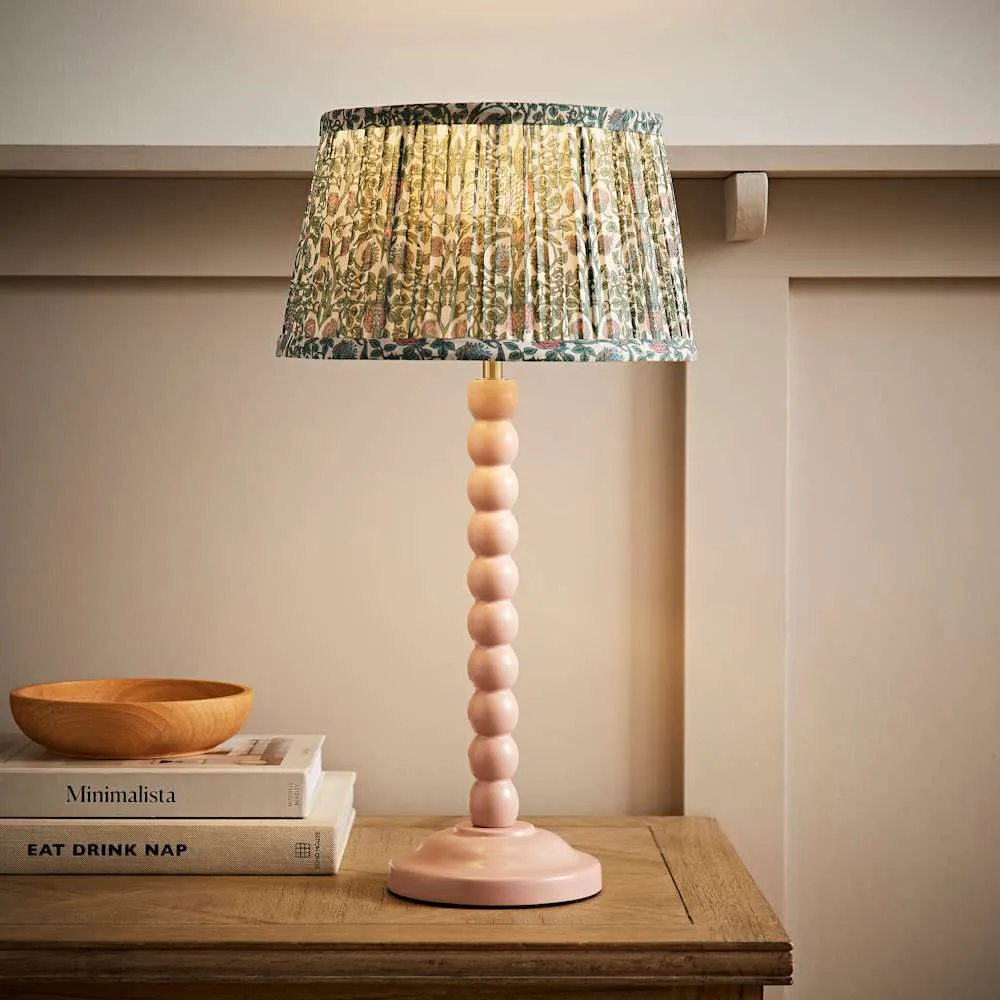 Floral Pleated Shade Bobbin LED Table Lamp - Pink, Wood