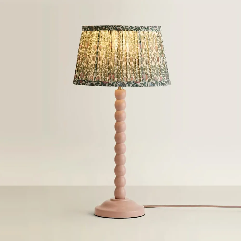 Floral Pleated Shade Bobbin LED Table Lamp - Pink, Wood
