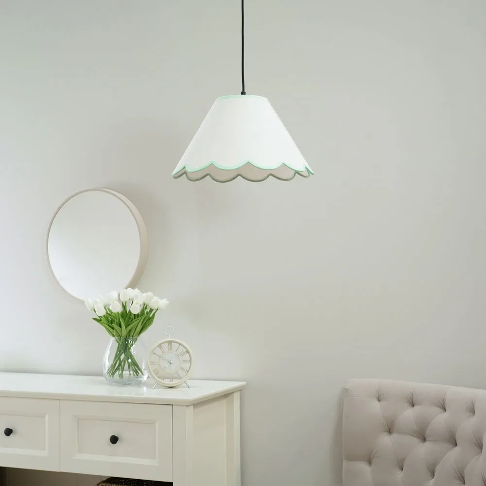 Florie Large Tapered Lamp Shade with Scallop Edge - Cream, Linen