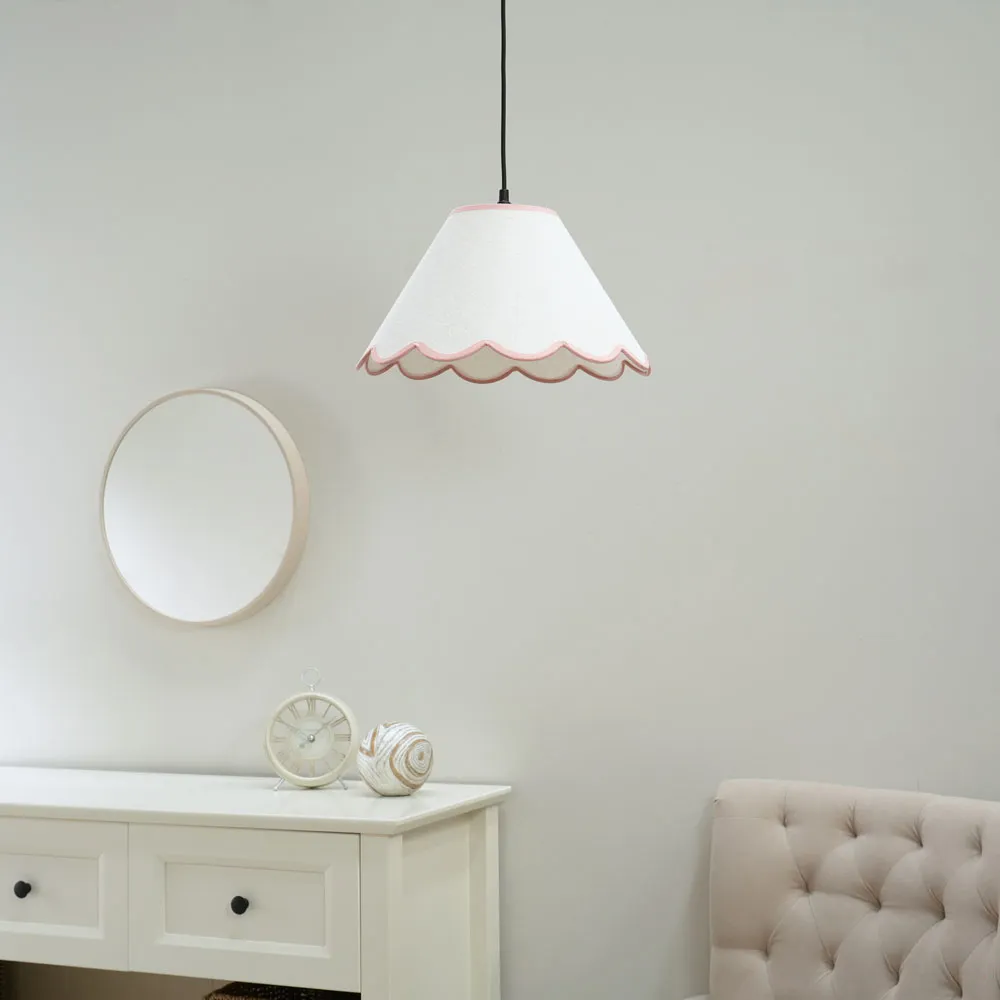 Florie Large Tapered Lamp Shade with Scallop Edge - Cream, Linen