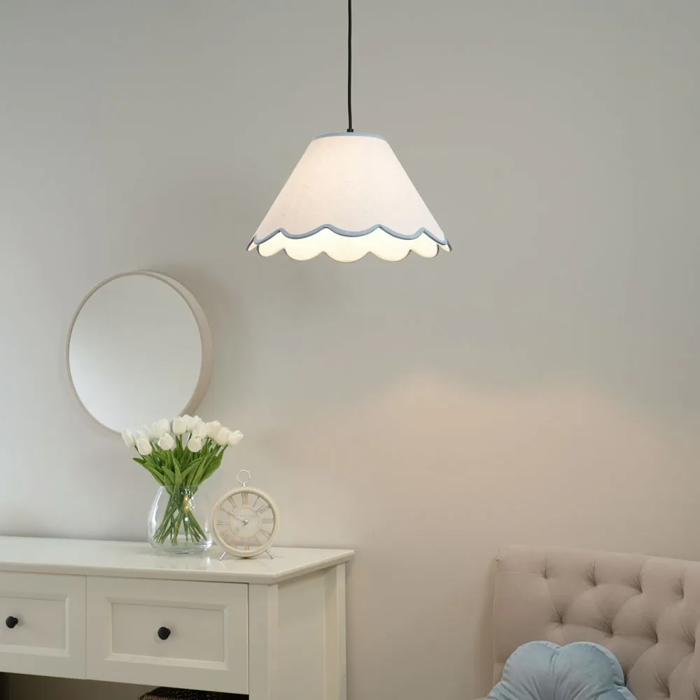 Florie Large Tapered Lamp Shade with Scalloped Edge - Cream, Linen