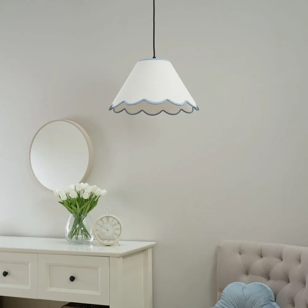 Florie Large Tapered Lamp Shade with Scalloped Edge - Cream, Linen
