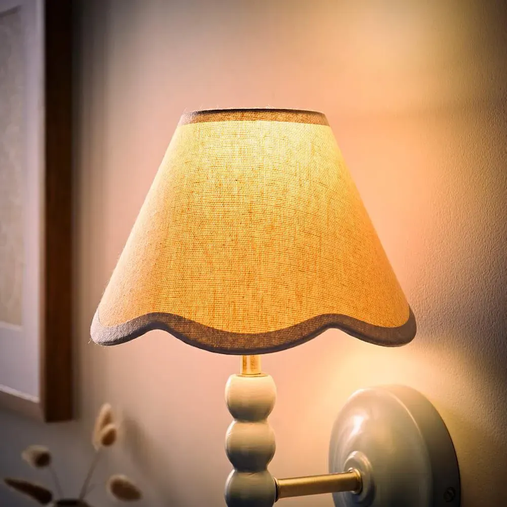 Florie Mini Lamp Shade with Scallop Trim - Blue, Linen