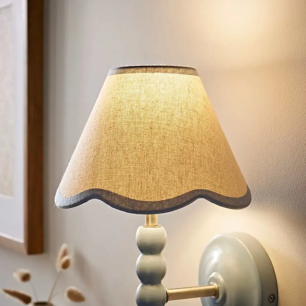 Florie Mini Lamp Shade with Scallop Trim - Blue, Linen