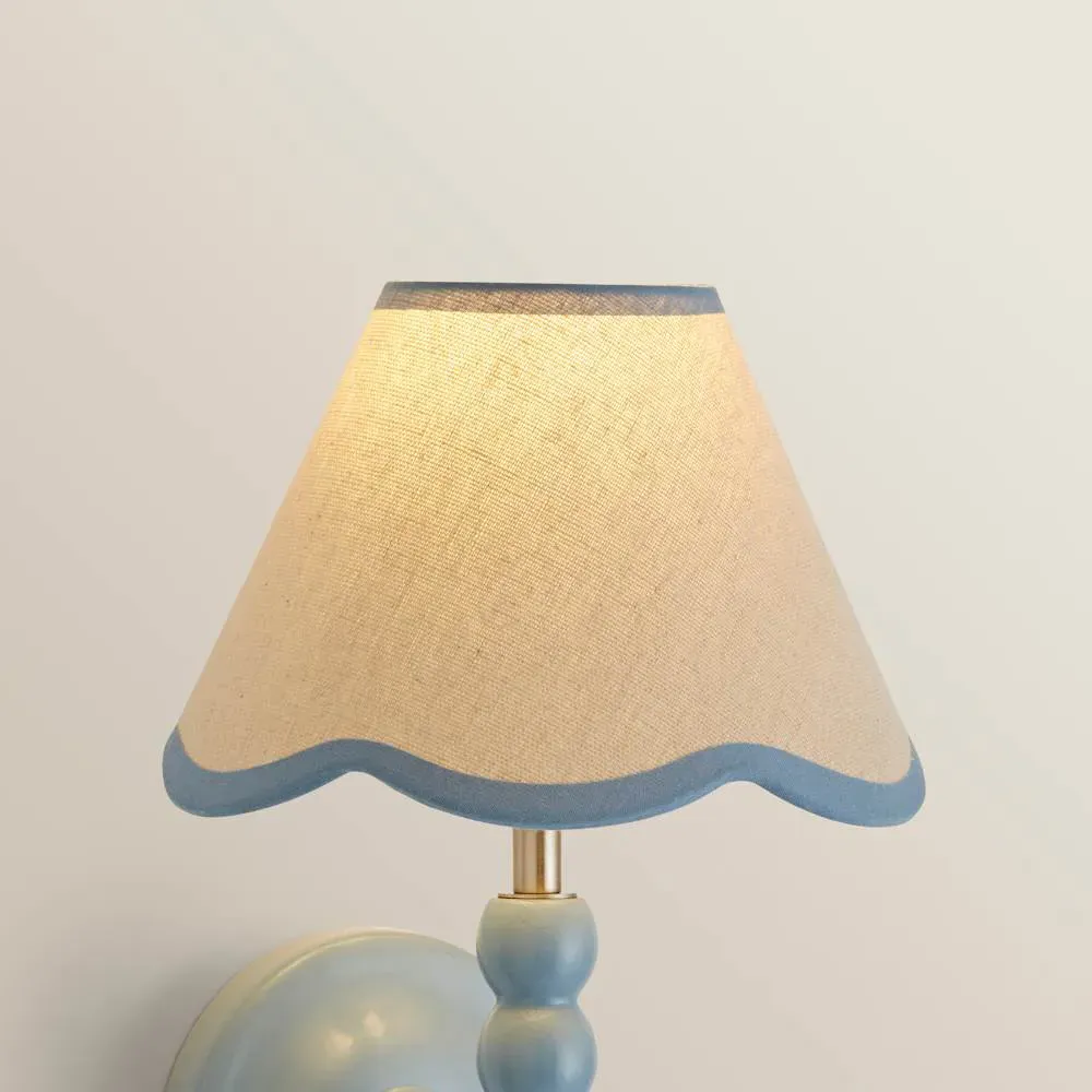 Florie Mini Lamp Shade with Scallop Trim - Blue, Linen