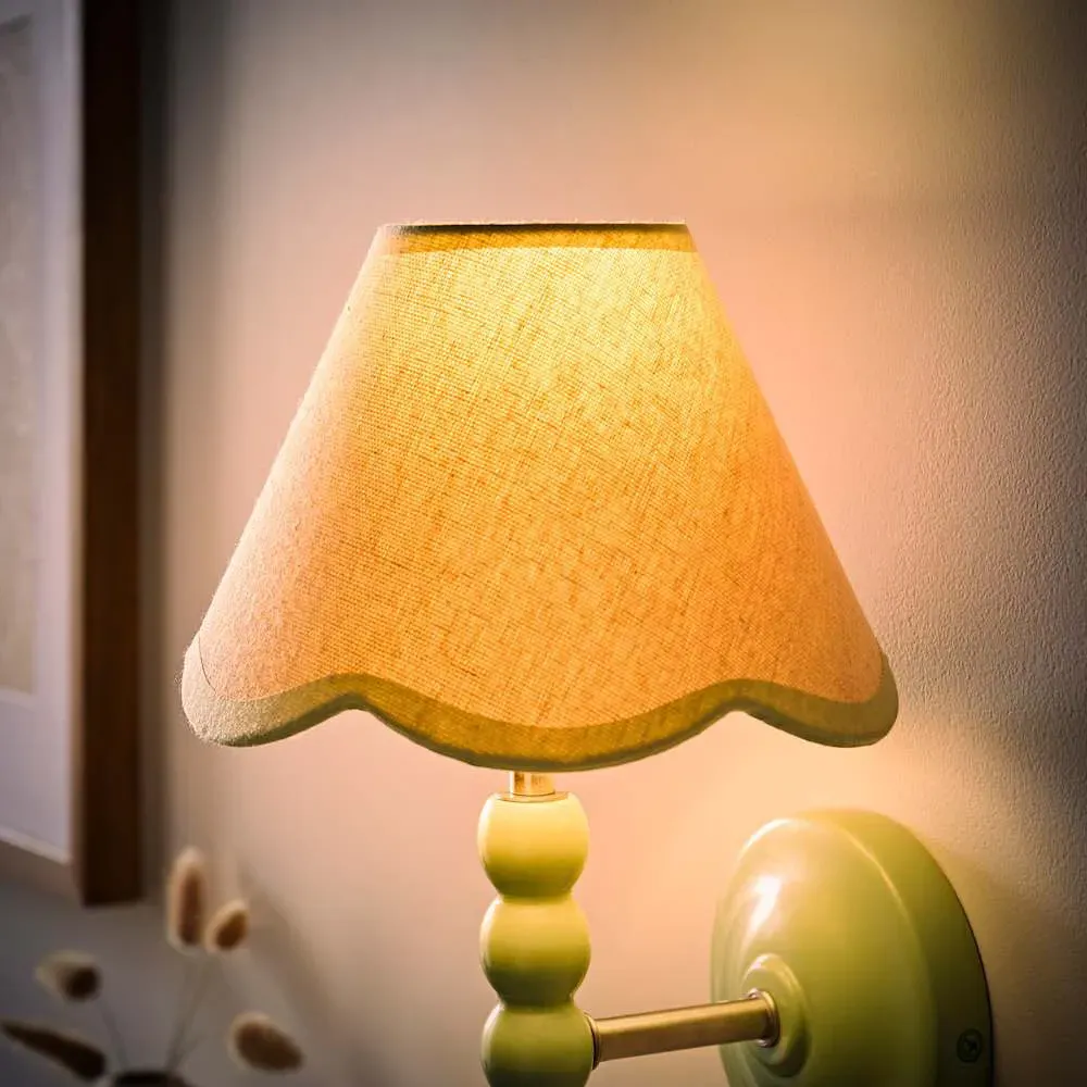 Florie Mini Lamp Shade with Scallop Trim - Green, Linen