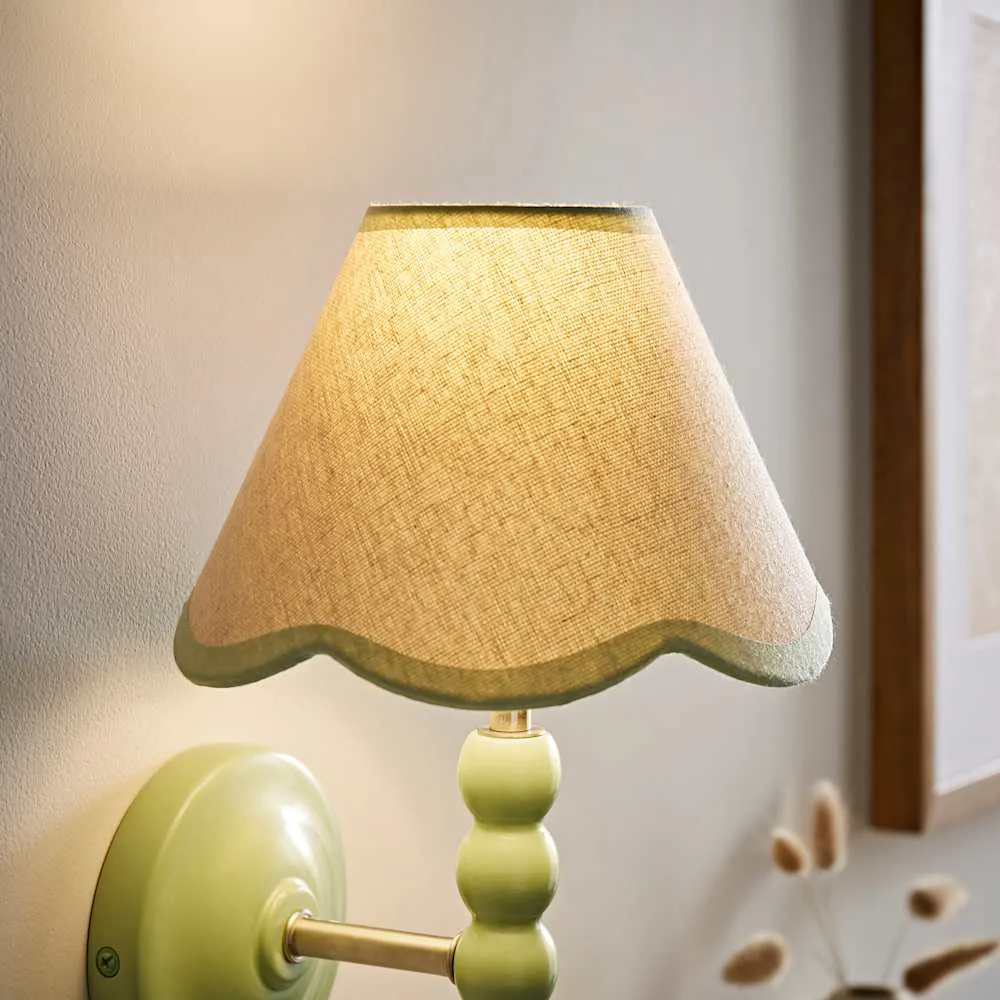 Florie Mini Lamp Shade with Scallop Trim - Green, Linen