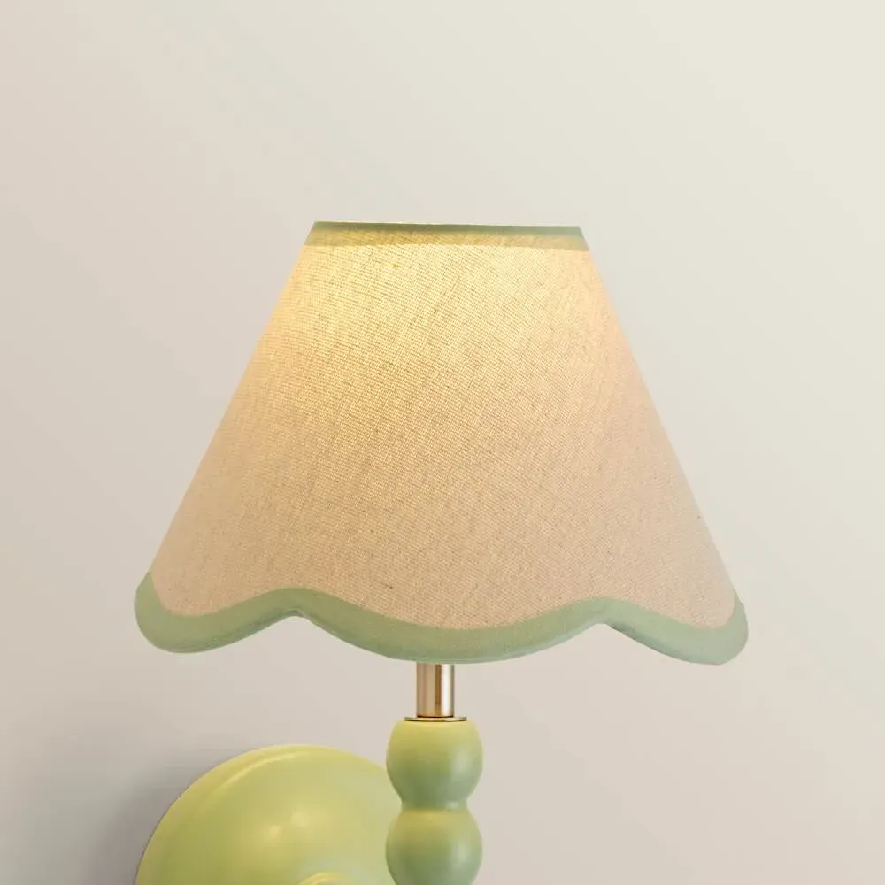 Florie Mini Lamp Shade with Scallop Trim - Green, Linen