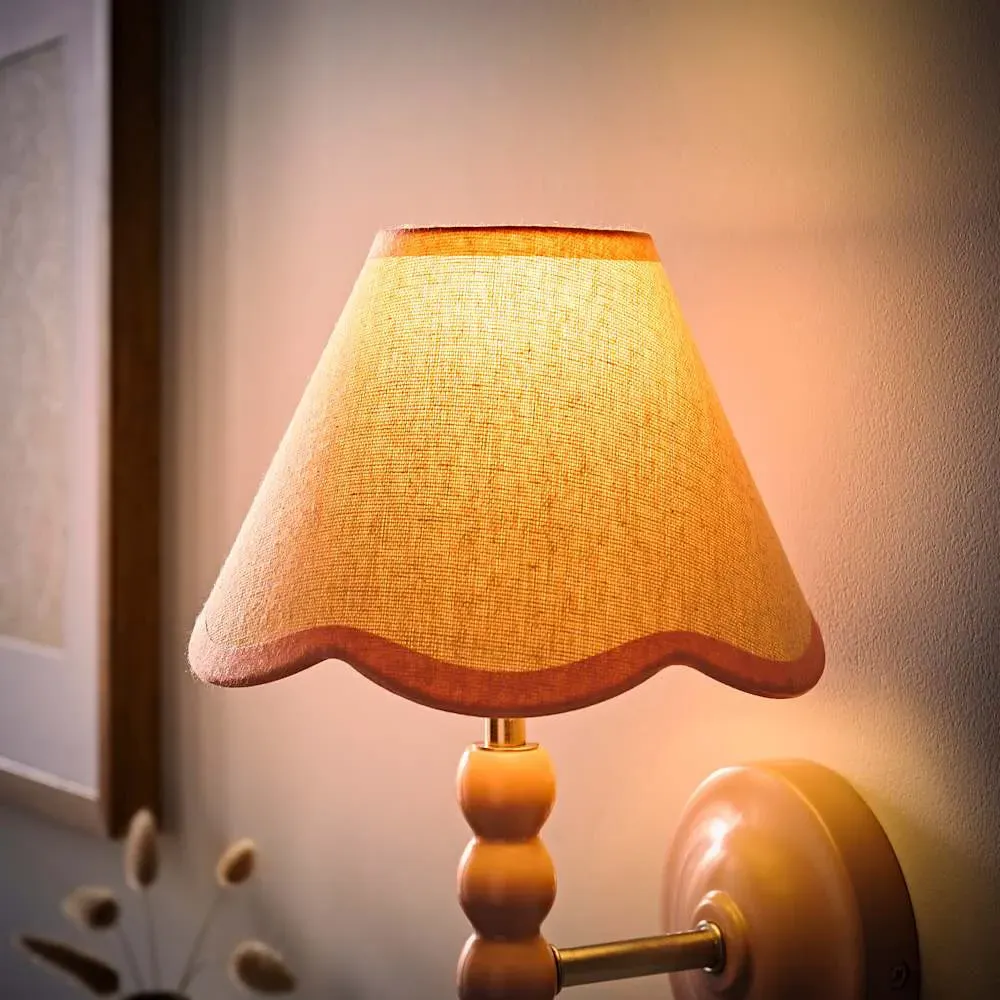 Florie Mini Lamp Shade with Scallop Trim - Pink, Linen