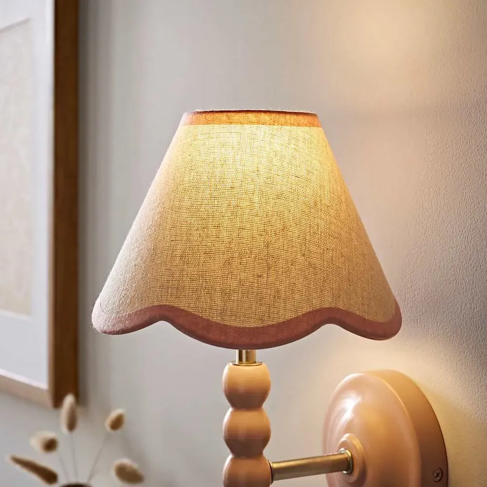 Florie Mini Lamp Shade with Scallop Trim - Pink, Linen