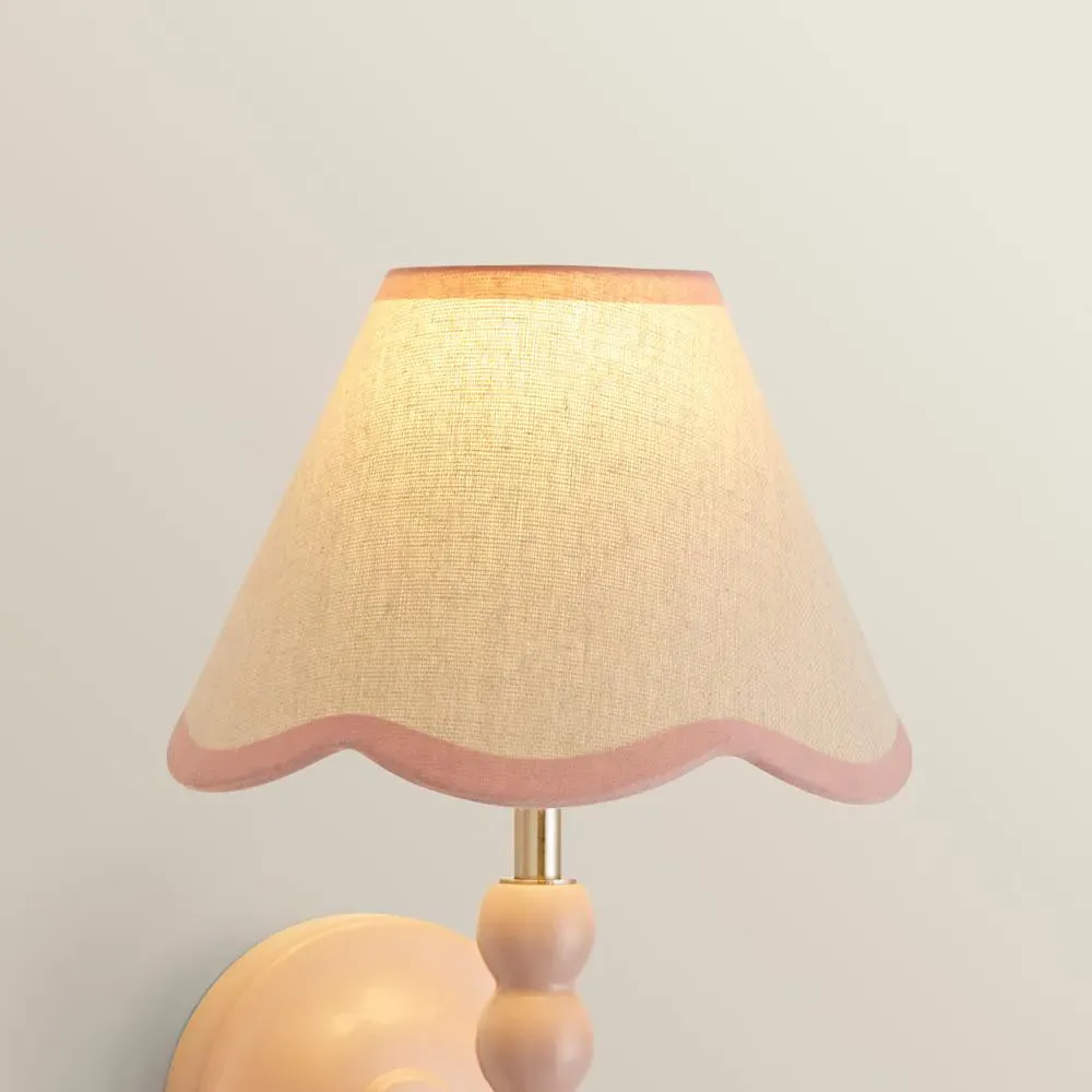 Florie Mini Lamp Shade with Scallop Trim - Pink, Linen