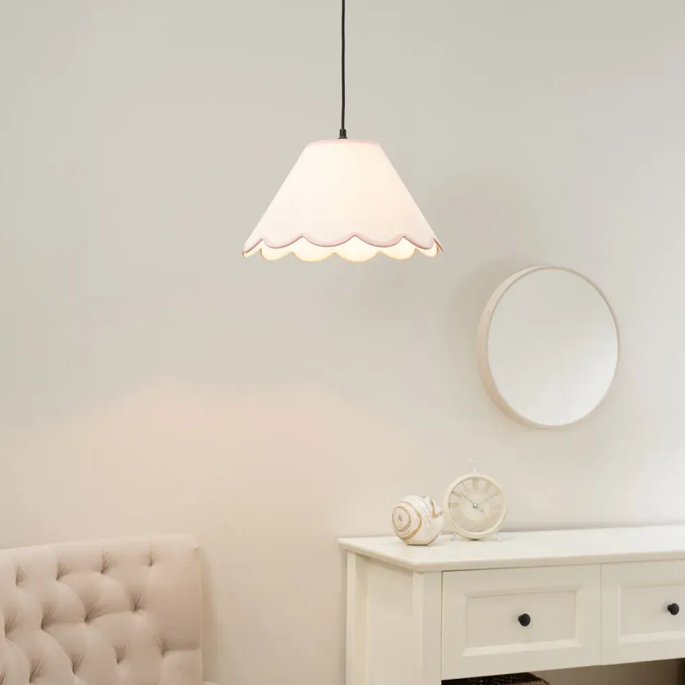 Florie Small Tapered Lamp Shade with Scallop Edge - Cream, Linen